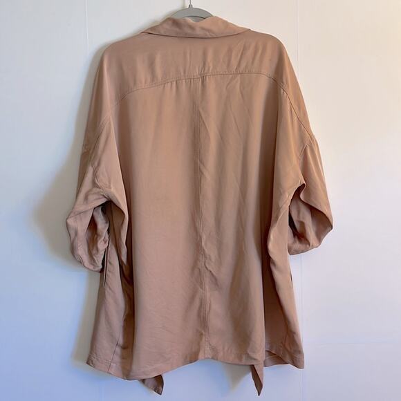 Lulus Lucky Break Beige Oversized Jacket Size S Draped Tencel Pockets Roll Tab - Picture 2 of 5